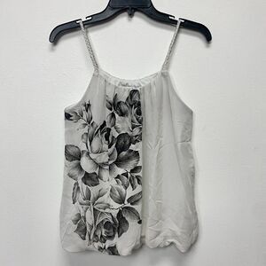 Forever 21 Women's Y2K White Black Artsy Floral Print Braided Strap Tank Top